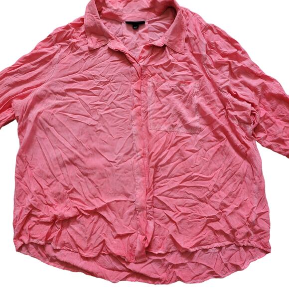 Lane Bryant Pink Bleach Wrinkled Button Front Collared Long Sleeve Women 26/28 - Picture 3 of 5